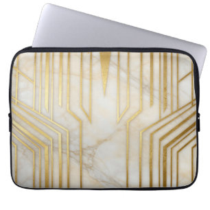 Luxury White Marble Gold Geometric Pattern Laptop Sleeve