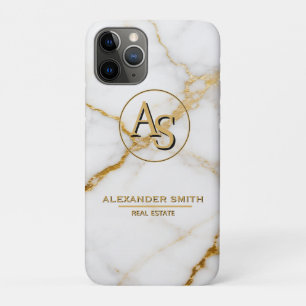 Luxury White Marble Gold Monogram Real Estate iPhone 11 Pro Case