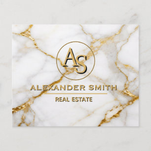 Luxury White Marble Gold Monogram Real Estate Flyer