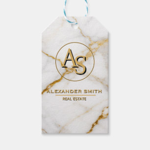Luxury White Marble Gold Monogram Real Estate  Gift Tags
