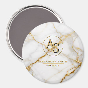 Luxury White Marble Gold Monogram Real Estate  Magnet