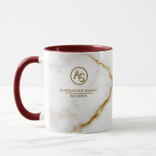 Luxury White Marble Gold Monogram Real Estate Mug