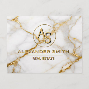 Luxury White Marble Gold Monogram Real Estate Postcard