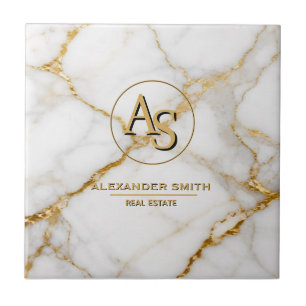 Luxury White Marble Gold Monogram Real Estate Tile