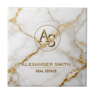 Luxury White Marble Gold Monogram Real Estate Tile