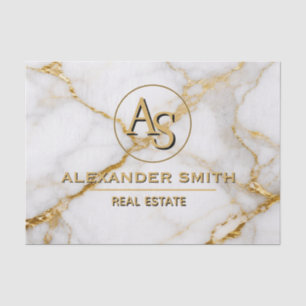 Luxury White Marble Gold Monogram Real Estate Tissue Paper