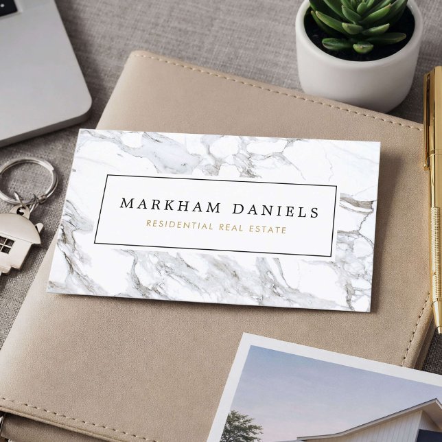 Luxury White Marble Realtor Real Estate Business Card (Creator Uploaded)