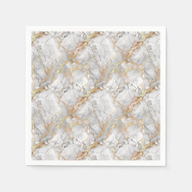 Luxury White Marble Stone & Gold Vein Pattern Napkin (Front)