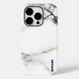 Luxury white marble texture gold and grey accents Case-Mate iPhone 14 pro case