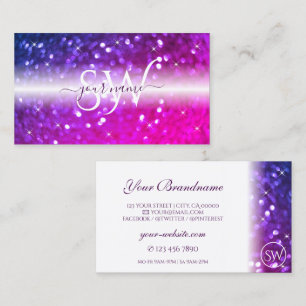 Luxury White Pink Purple Sparkle Glitter Monogram Business Card