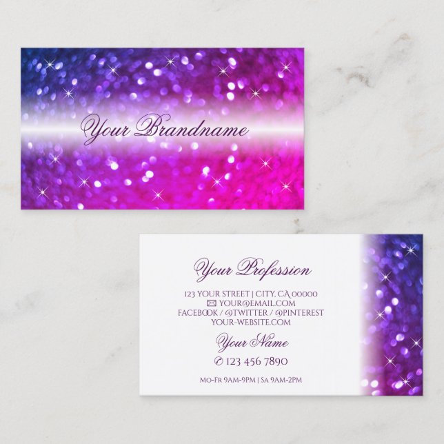 Luxury White Pink Purple Sparkle Glitter Stylish Business Card (Front/Back)