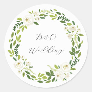 Luxury White Rose Floral Frame Classic Round Sticker