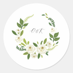 Luxury White Rose Floral Frame  Classic Round Sticker