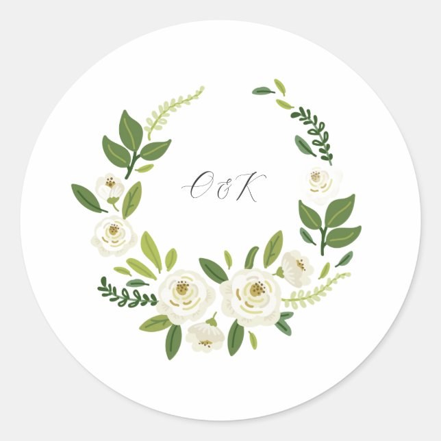 Luxury White Rose Floral Frame  Classic Round Sticker (Front)