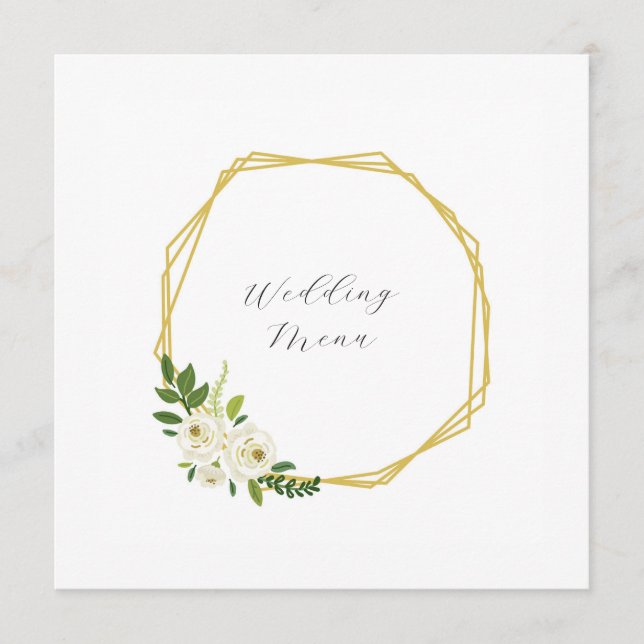 Luxury White Rose Floral Frame  Menu (Front)