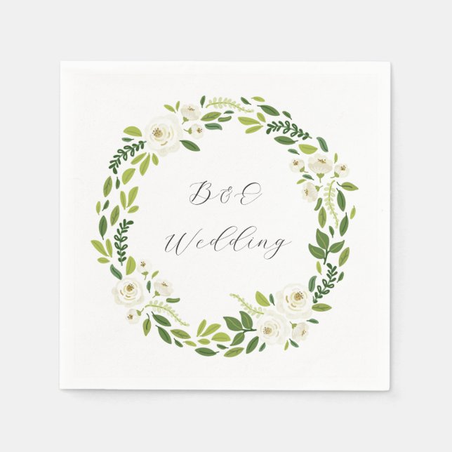 Luxury White Rose Floral Frame  Napkin (Front)