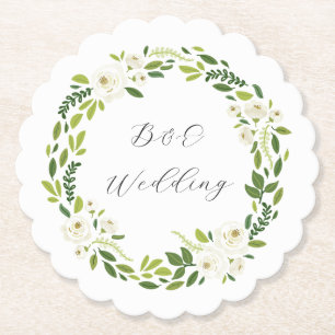 Luxury White Rose Floral Frame Paper Coaster