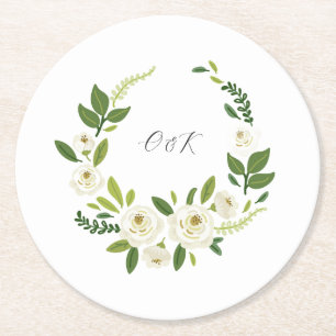 Luxury White Rose Floral Frame Round Paper Coaster
