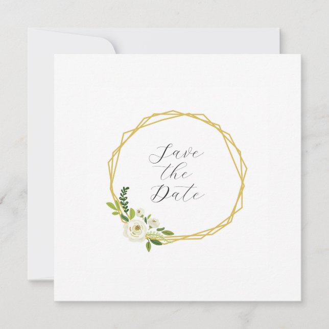 Luxury White Rose Floral Frame  Save The Date (Front)