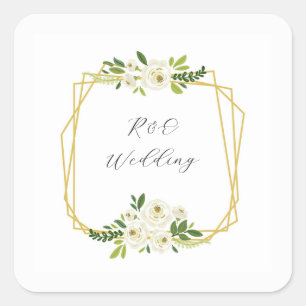 Luxury White Rose Floral Frame  Square Sticker