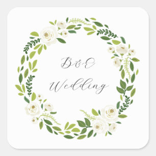Luxury White Rose Floral Frame Square Sticker