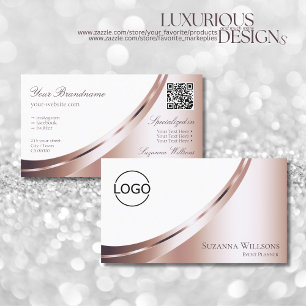 Luxury White Rose Gold Decor with Logo and QR-Code Business Card