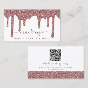 Luxury White Rose Gold Sparkle Glitter Drips QR Co Business Card