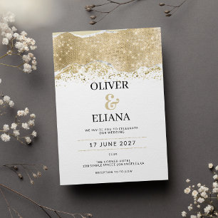 Luxury white silver and gold glitter Wedding Invitation