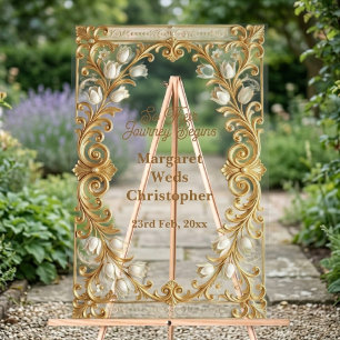 Luxury White Tulips Gold Baroque Wedding Welcome Acrylic Sign