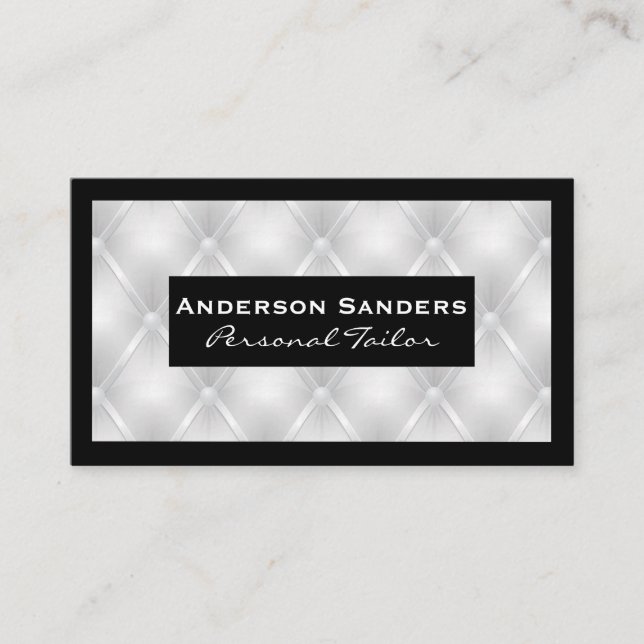Luxury White Upholstered Background | Black Border Business Card (Front)