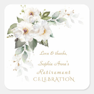 Luxury White Wild Roses Retirement Celebration  Square Sticker