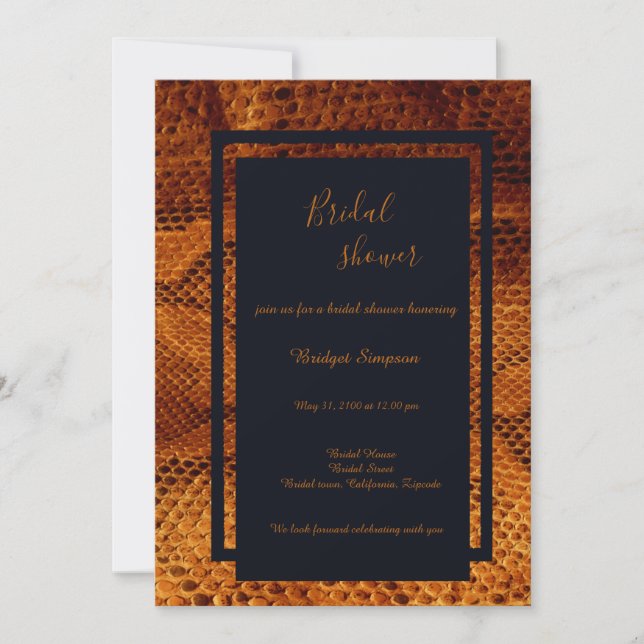 luxury wild snake skin animal bridal shower  invitation (Front)
