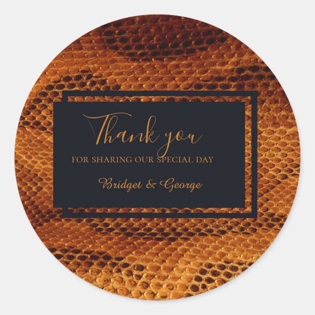 luxury wild snake skin animal wedding  classic round sticker (Front)