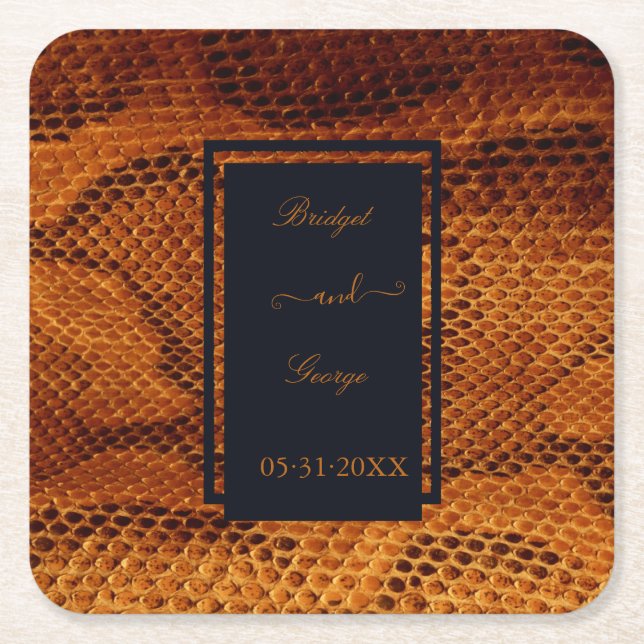 luxury wild snake skin animal wedding  square paper coaster (Front)