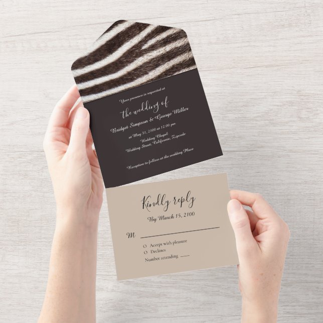 luxury wild zebra skin animal wedding all in one invitation (Tearaway)