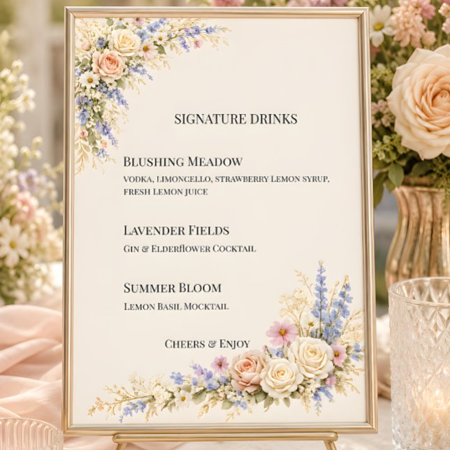 Luxury Wildflower Meadow Wedding  Invitation (Part of the luxury wildflower meadow wedding theme collection, signature drinks menu)