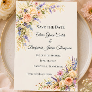 Luxury Wildflower Meadow With Pastel Florals Save The Date