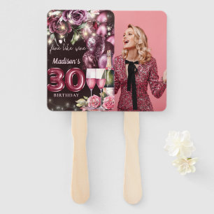 Luxury Wine 30th Birthday Photo Hand Fan