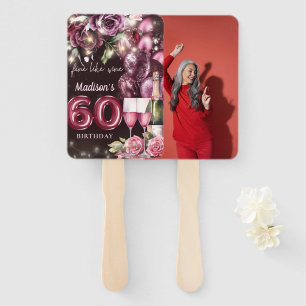 Luxury Wine 60th Birthday Photo Hand Fan