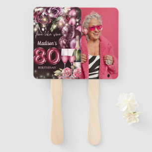 Luxury Wine 80th Birthday Photo Hand Fan