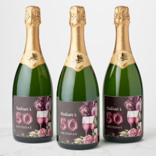 Luxury Wine & Balloons 50th Birthday Sparkling Wine Label