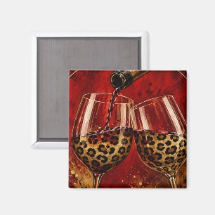 Luxury Wine Glasses & Gold Leopard Print Magnet