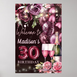 Luxury Wine Magenta 30th Birthday Welcome Sign