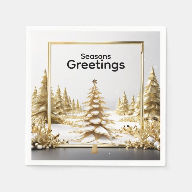 Luxury Winter Christmas Golden Snowy Forest Napkin (Front)