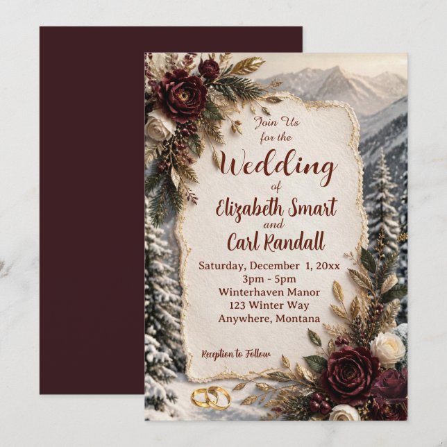 Luxury Winter Mountain Wedding Invitation (Front/Back)
