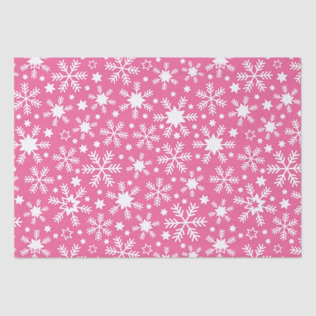 Luxury Winter Pink and White Christmas Snowflakes Tissue Paper (Front)