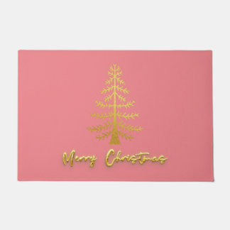 Luxury Xmas tree script text elegant girly pink Doormat