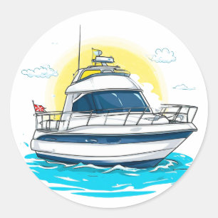 Luxury Yacht Sailing Under Sunny Skies Classic Round Sticker
