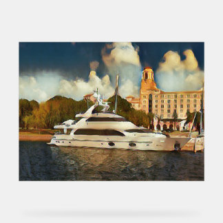 Luxury Yacht Wall Art Coastal Harbor Scene Acrylic Sign