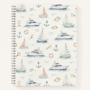 Luxury Yacht Watercolor Coastal Pattern Notebook